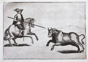 Caballero alanceando un toro. Tapia y Salcedo