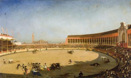 Louis-Eugene Ginain. Corrida en la plaza de toros de Sevilla presidida por los Duques de Montpensier.