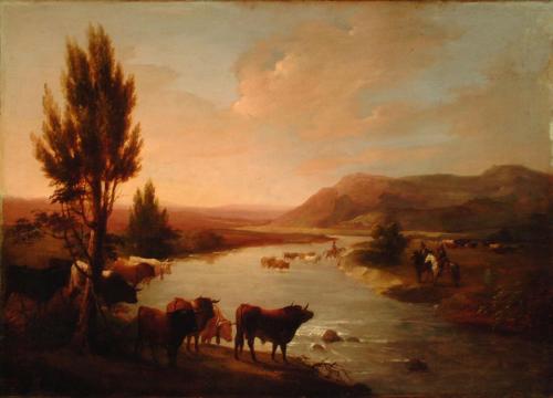 José Elbo. Toros vadeando un río.